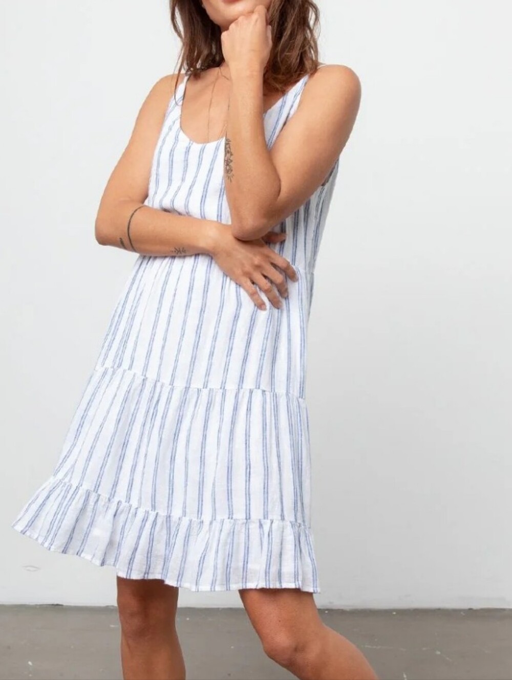 Rails Mattie White Dress with Blue Stripes Spaghetti Straps Linen Blend Size S